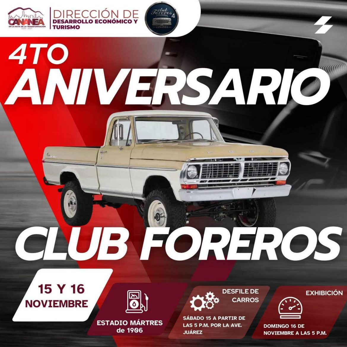 Cananea celebrará el 4º Aniversario del Club Foreros con exhibición automotriz y desfile.