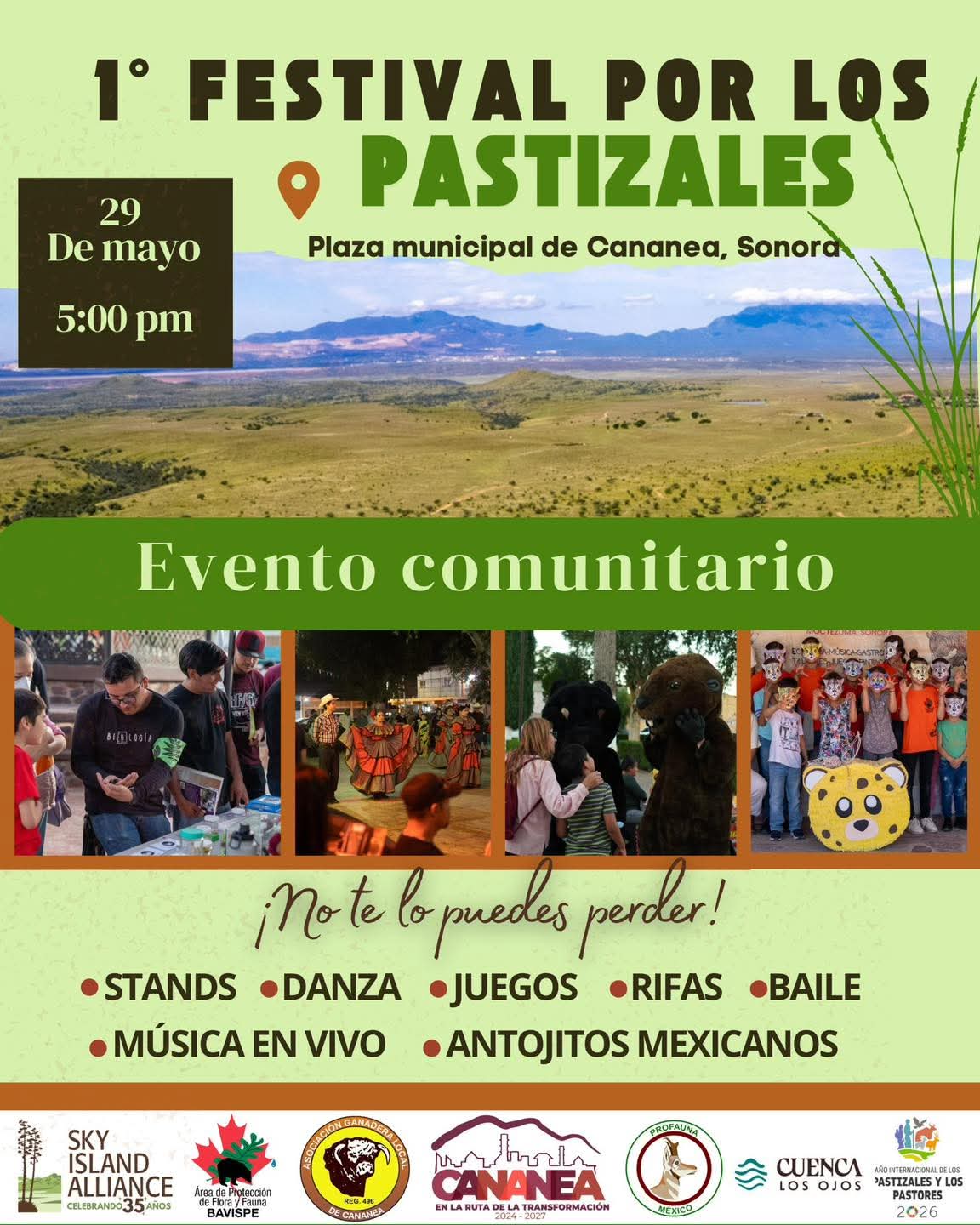 Cananea realizará el Primer Festival por los Pastizales con actividades culturales, talleres y música en vivo.