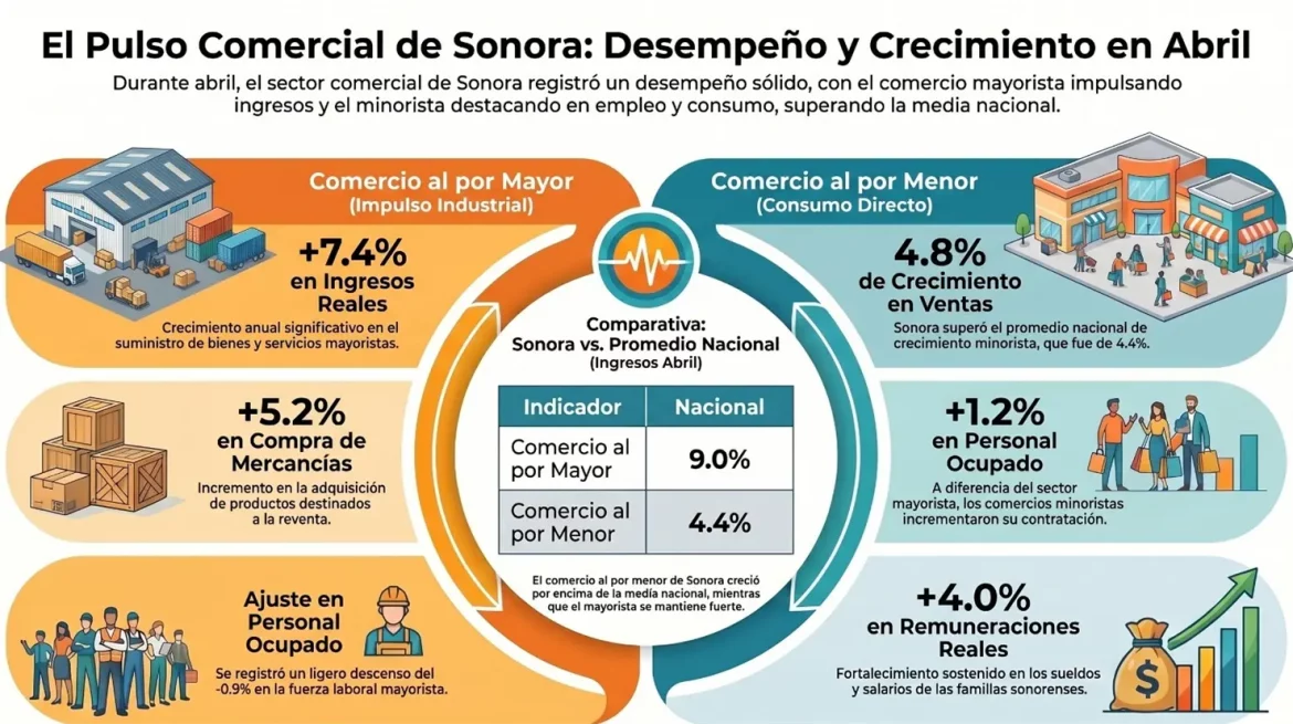 Comercio en Sonora muestra crecimiento en ventas durante abril, reporta Inegi.